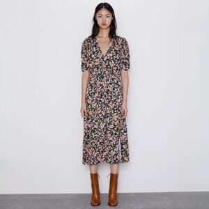 Zara Red Floral Midi Dress